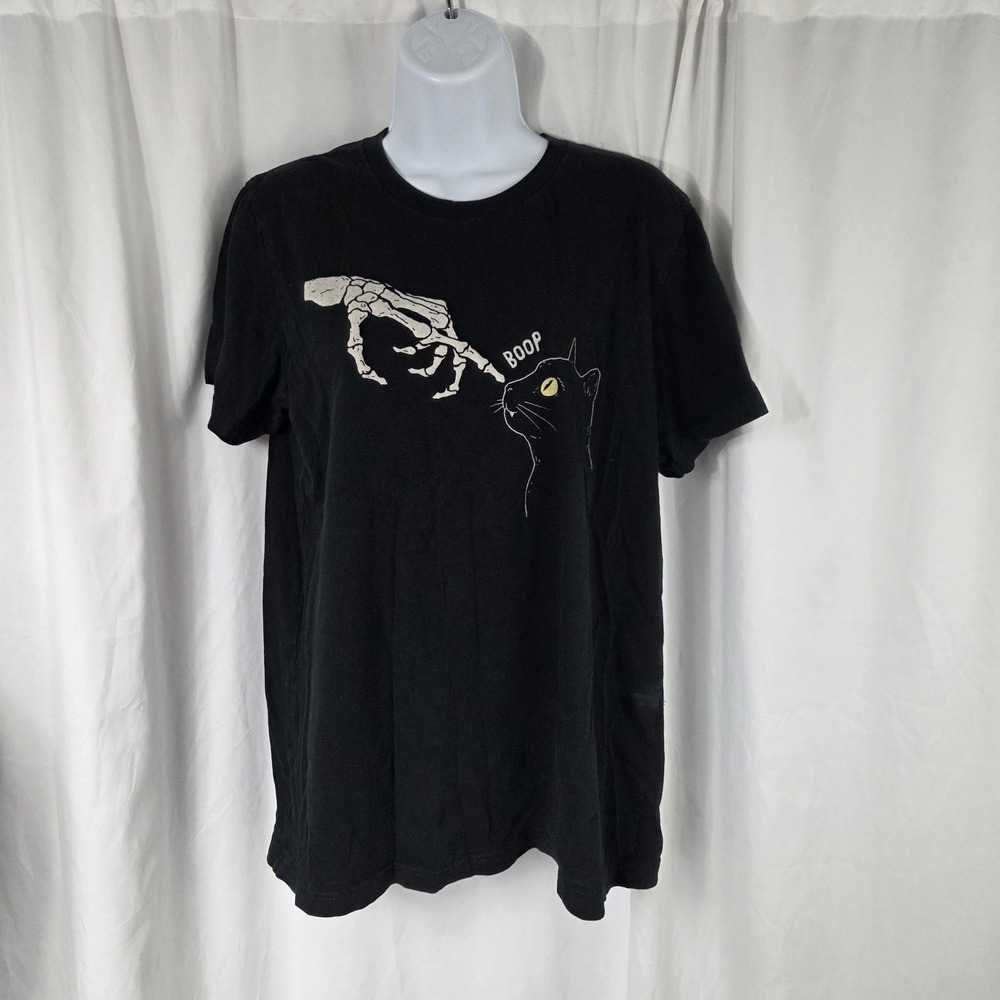 Bella + Canvas Shirt Mens Large Black Skeleton Cat Graphic Halloween Tee Top